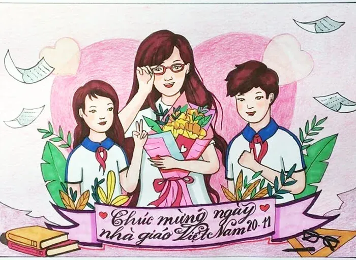 Vẽ tranh 20 11 đơn giản đẹp lớp 5: 100+ ảnh đẹp nhất